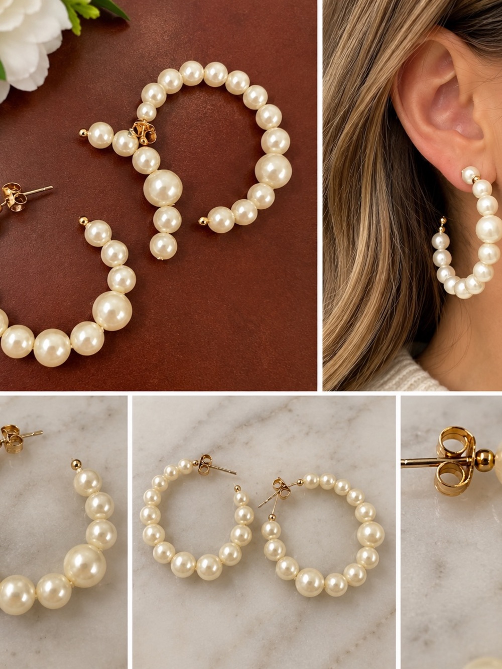Classic Pearl Hoop Earrings - Cream Pearl and Gold
